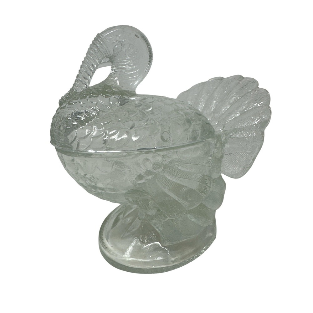 Vintage 1960's LE Smith Clear Glass Turkey Candy Dish Bowl Gravy Soup Tureen